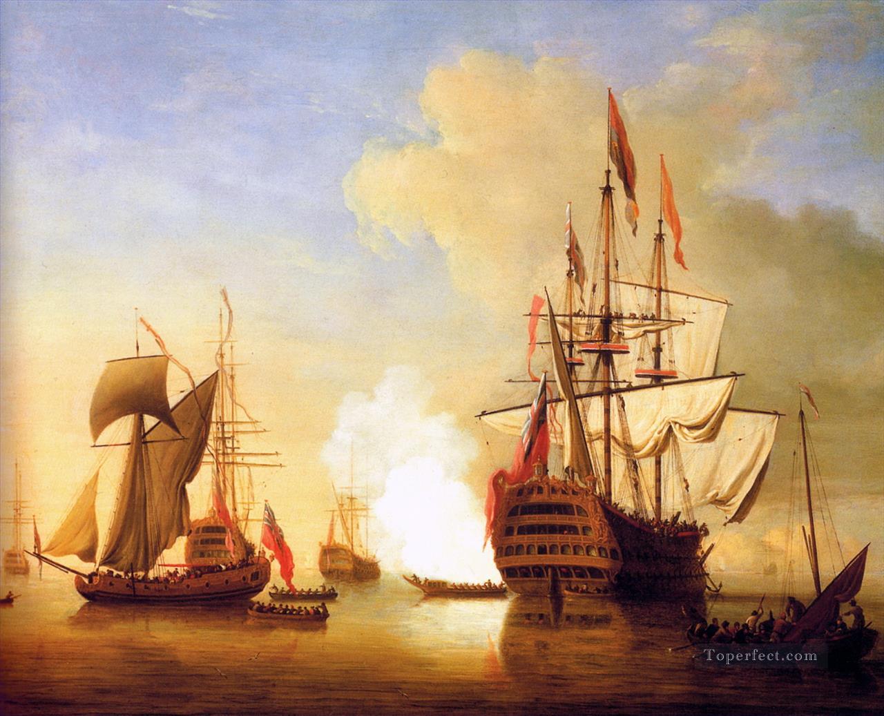 Stern View of the Royal Wil war ships Oil Paintings